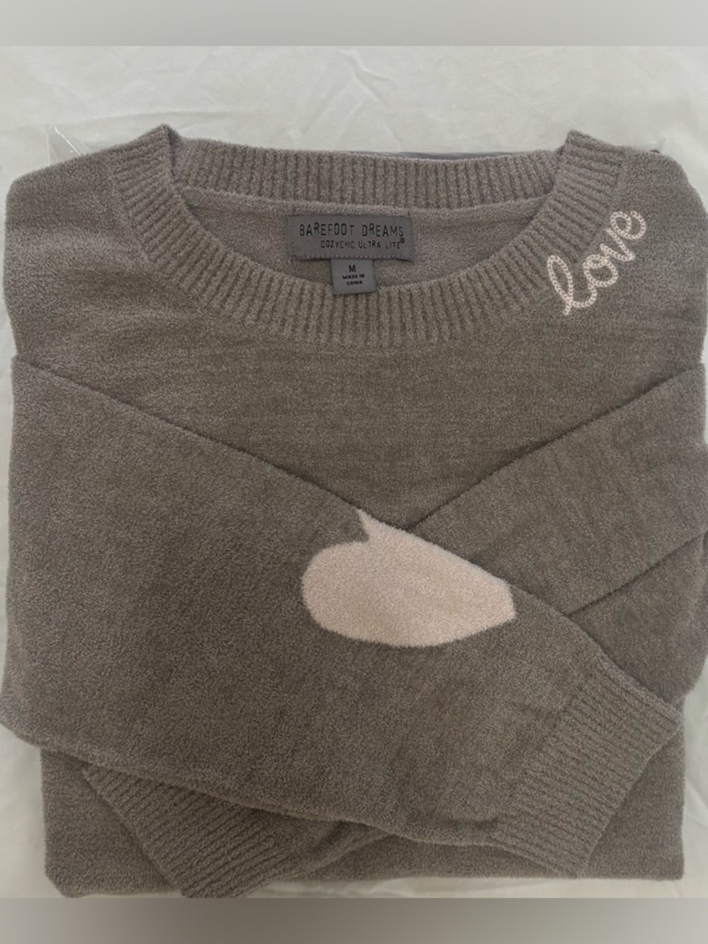 Barefoot Dreams Women's CozyChic Ultra Lite Love Crew Neck Sweater, Size M